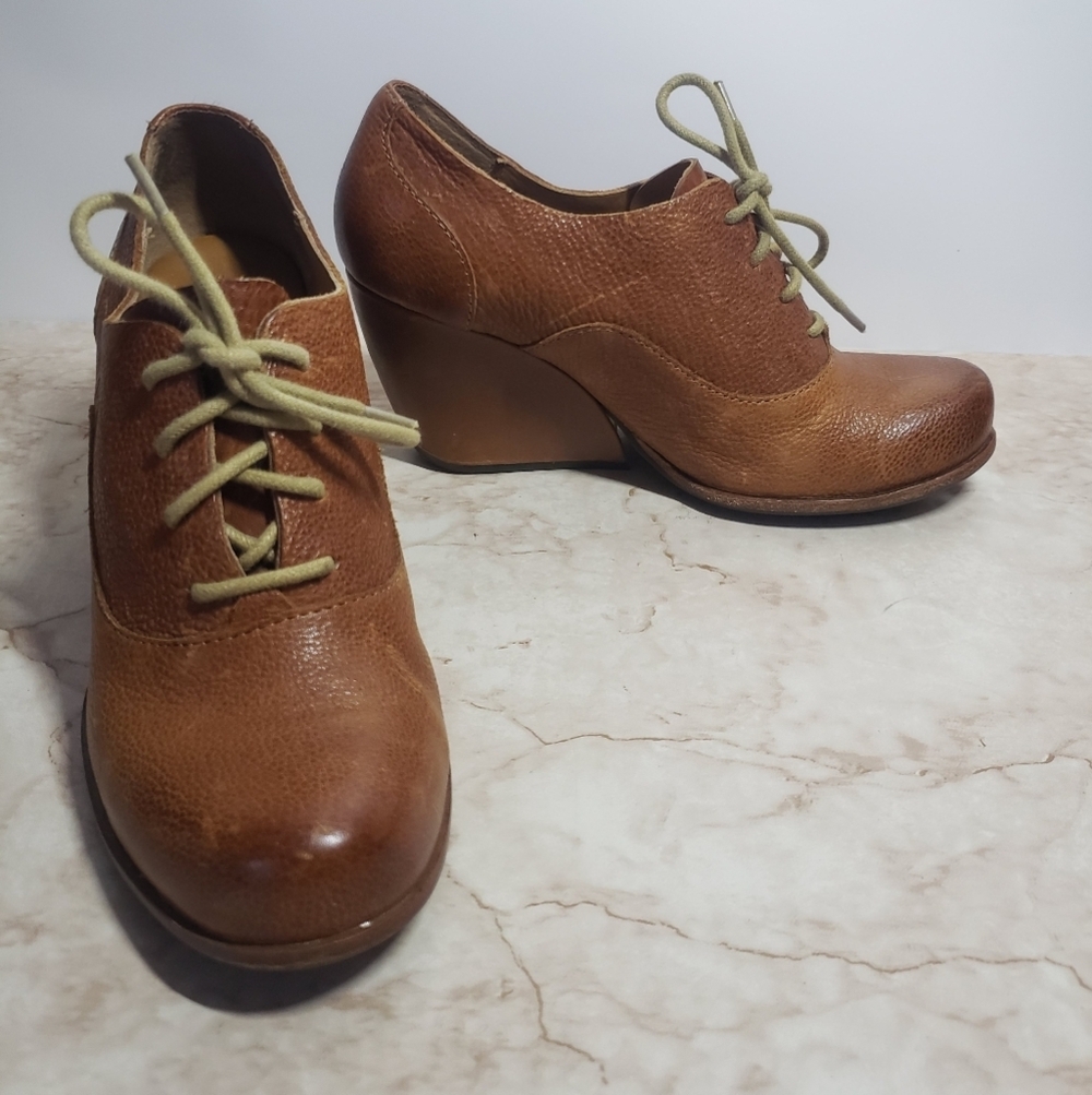 Kork-Ease Brown/Tan  Leather Women's Wedge Heel Laces  Shoes